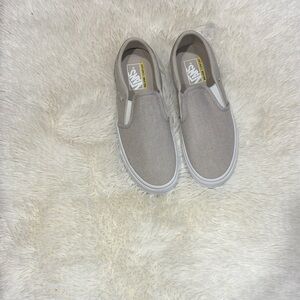 Vans Slip-On Canvas Sneakers in Beige and White